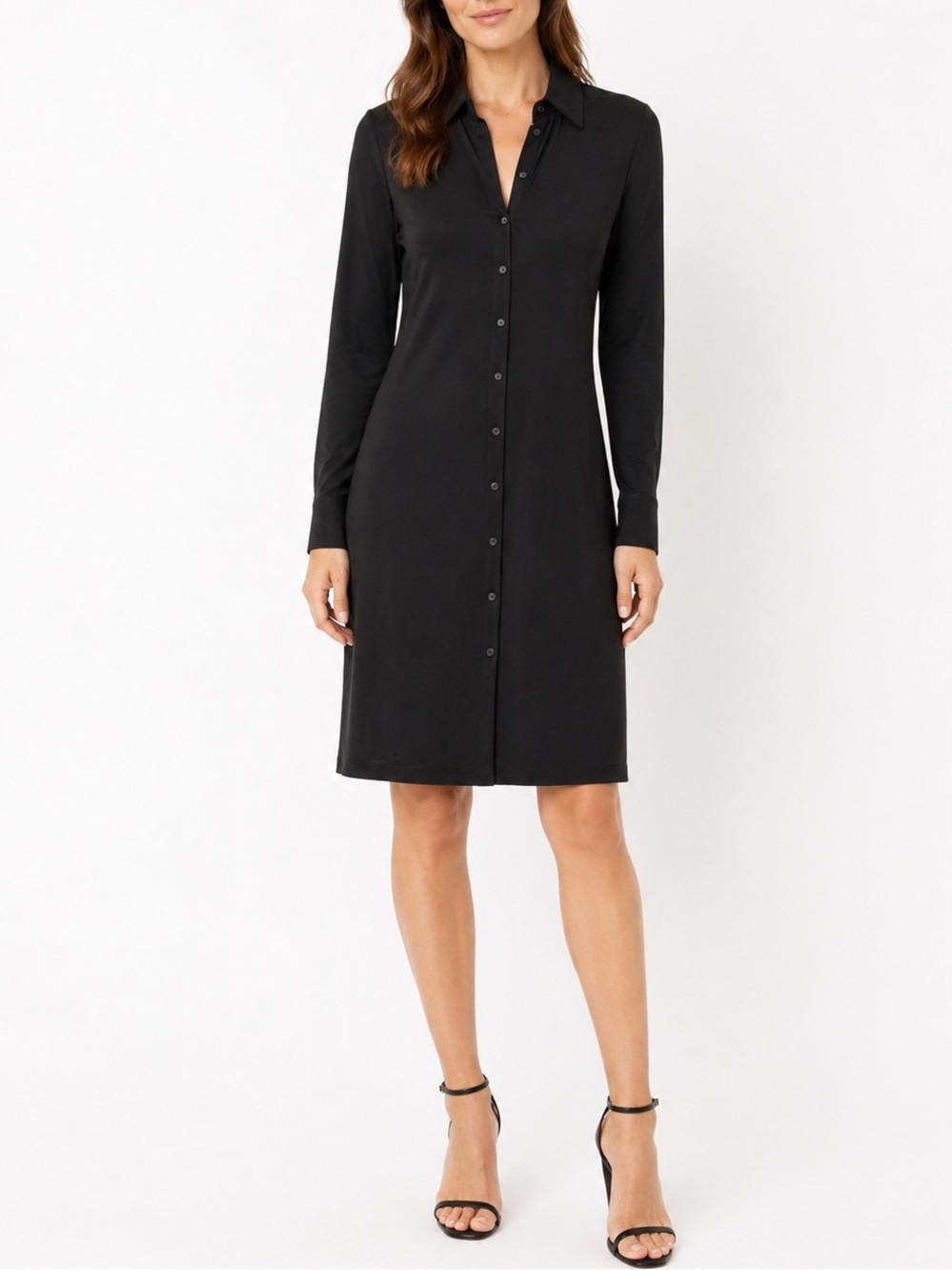 Norma Kamali Timeless Jersey Black Button Down Shirt Dress Long Sleeve Size S